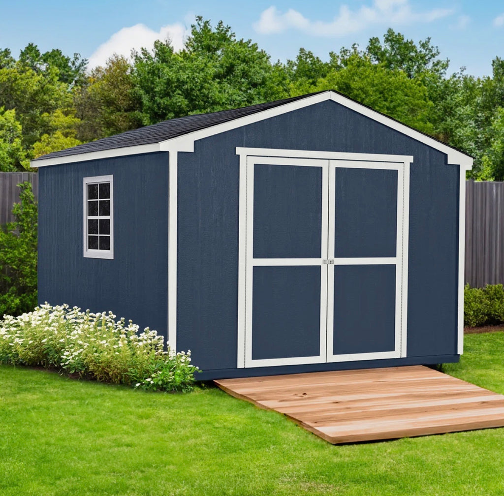 Wooden shed with bathroom